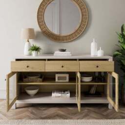 Olney Glazed Extra Wide Sideboard, Stone & Oak Effect - thumbnail 2