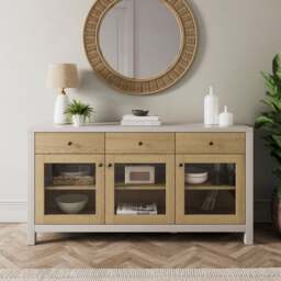 Olney Glazed Extra Wide Sideboard, Stone & Oak Effect - thumbnail 1