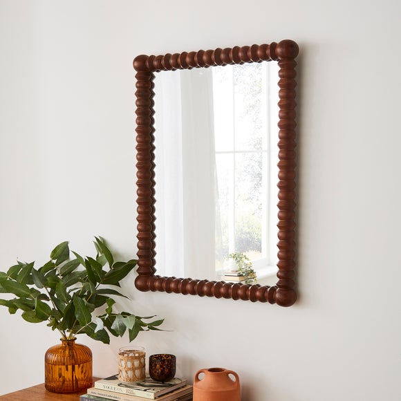 Turned Mango Wood Rectangle Wall Mirror - image 1