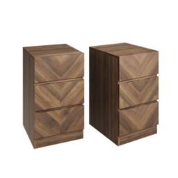 Set of 2 Taranto 3 Drawer Bedside Tables, Walnut - thumbnail 1