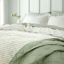 Laylah Frilled Stripe 100% Cotton Duvet Cover & Pillowcase Set - thumbnail 2