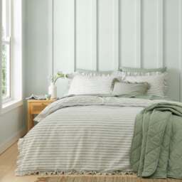 Laylah Frilled Stripe 100% Cotton Duvet Cover & Pillowcase Set - thumbnail 1