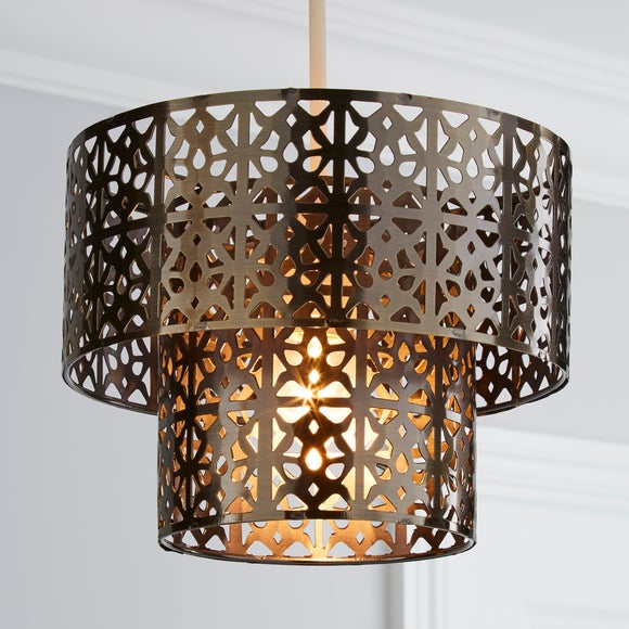Cut Out 2 Tier Antique Brass Easy Fit Pendant Shade - image 1