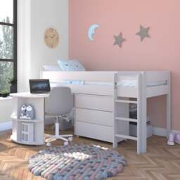 Uno Midsleeper With Pull Out Desk and Chest of Drawers Pine - thumbnail 1
