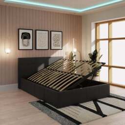 Side Lift Ottoman Bed, Faux Leather - thumbnail 2