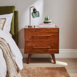 Maxton 2 Drawer Bedside Table, Mango Wood
