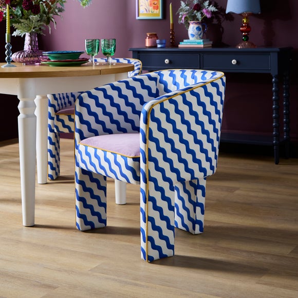 Sophie Robinson Dining Chair, Colbalt Blue Wiggle Fabric - image 1