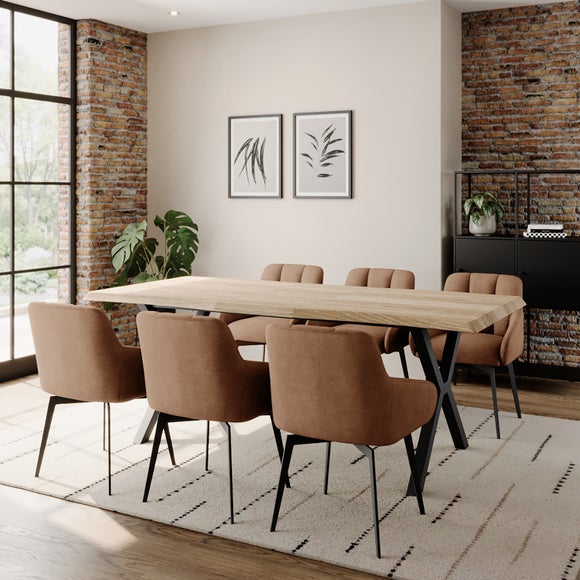 Ezra II 4-6 Seater Extending Light Wood Dining Table with 4 Jase Brown Faux Leather Dining Chairs - image 1