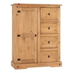 Corona Single 4 Drawer Wardrobe, Pine