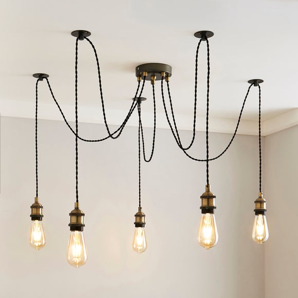 Logan 5 Light Spider Antique Brass Industrial Cluster Flex Ceiling Light - image 1