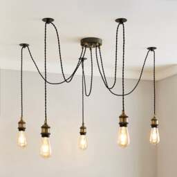 Logan 5 Light Spider Antique Brass Industrial Cluster Flex Ceiling Light - thumbnail 1