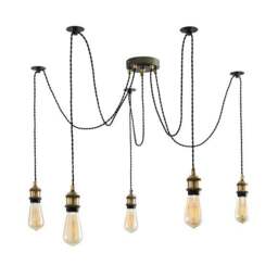 Logan 5 Light Spider Antique Brass Industrial Cluster Flex Ceiling Light - thumbnail 6