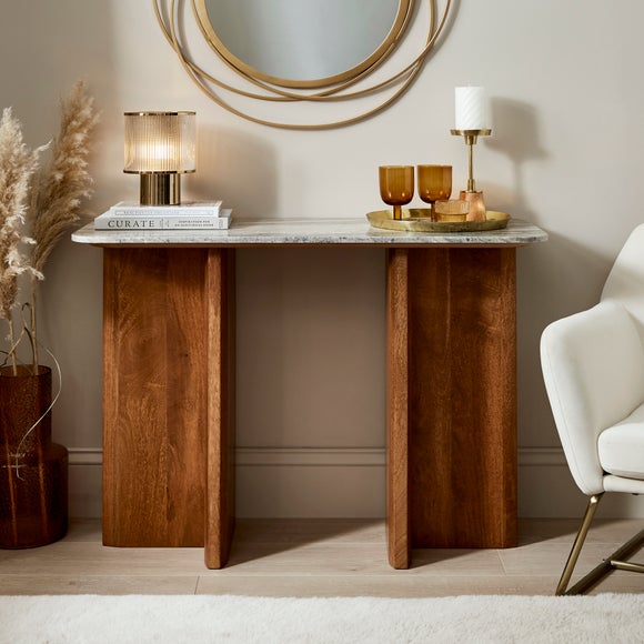Arya Console Table, Mango Wood & Real Marble - image 1