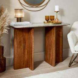 Arya Console Table, Mango Wood & Real Marble - thumbnail 2
