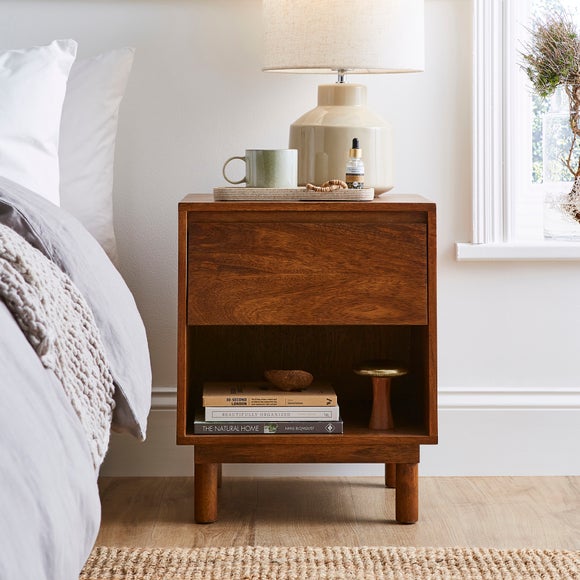 Brannock 1 Drawer Bedside Table, Mid Stained Mango Wood - image 1