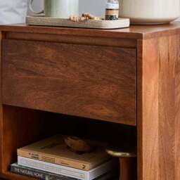 Brannock 1 Drawer Bedside Table, Mid Stained Mango Wood - thumbnail 4