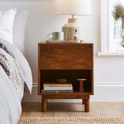 Brannock 1 Drawer Bedside Table, Mid Stained Mango Wood - thumbnail 1