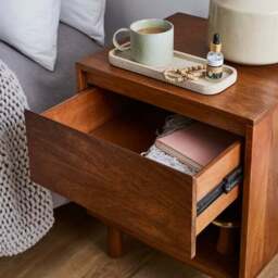Brannock 1 Drawer Bedside Table, Mid Stained Mango Wood - thumbnail 3