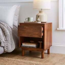 Brannock 1 Drawer Bedside Table, Mid Stained Mango Wood - thumbnail 2