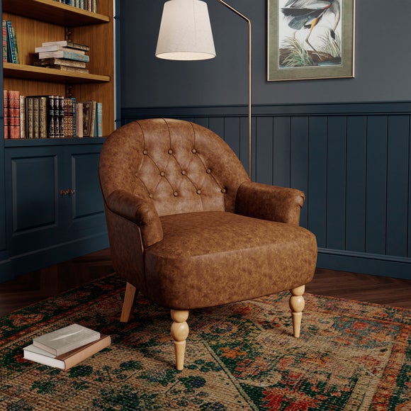 Petit Relaxed Faux Leather Button Back Occasional Armchair - image 1