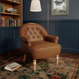 Petit Relaxed Faux Leather Button Back Occasional Armchair - thumbnail 1