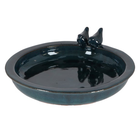 Fallen Fruits Petrol Ceramic Round Bird Bath - image 1
