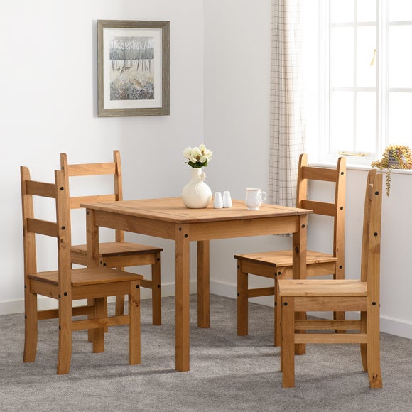 Corona 4 Seater Rectangular Dining Table with 4 Chairs, Pine - image 1