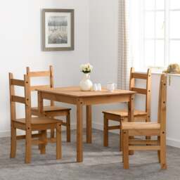 Corona 4 Seater Rectangular Dining Table with 4 Chairs, Pine