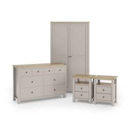 Olney Stone Wide Chest, Double Wardrobe & Bedside Tables Furniture Set - thumbnail 1