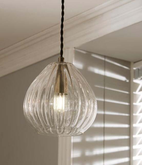Ella Ribbed Glass Teardrop Pendant Light - image 1