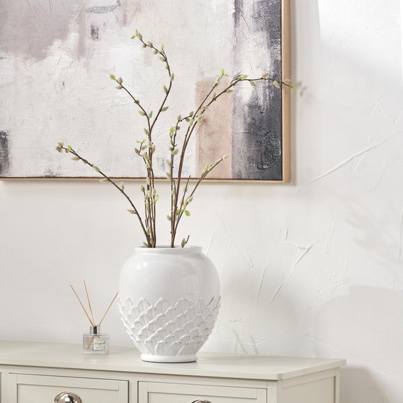 Willow White Leaf Detail Stoneware Vase - image 1
