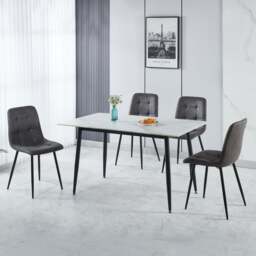 Fenton 4 Seater Dining Table Set with 4 Charcoal Suede Dining Chairs - thumbnail 1