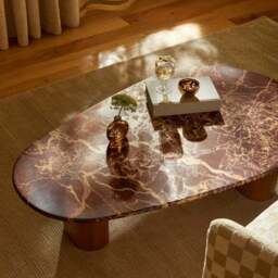 Pondus Coffee Table, Real Cherry Marble and Mango Wood - thumbnail 3