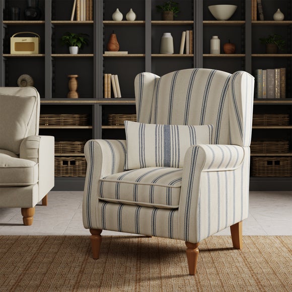 Oswald Pinstripe Wingback Armchair by Dunelm