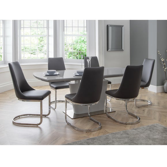 Como 4-6 Seater Rectangular Extendable Dining Table with 6 Chairs, Grey High Gloss - image 1