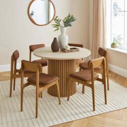 Lucin Travertine Effect 4 Seater Round Dining Table