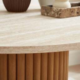 Lucin Travertine Effect 4 Seater Round Dining Table - thumbnail 3