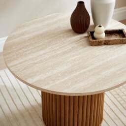 Lucin Travertine Effect 4 Seater Round Dining Table - thumbnail 2