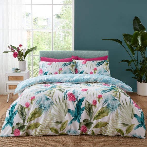 Catherine Lansfield Aruba Tropical Floral Green Duvet Cover and Pillowcase Set - image 1