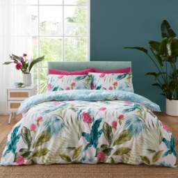 Catherine Lansfield Aruba Tropical Floral Green Duvet Cover and Pillowcase Set - thumbnail 1
