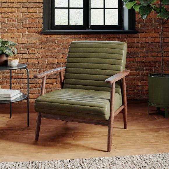 Quinn Faux Leather Wooden Arm Accent Chair - image 1