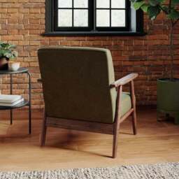 Quinn Faux Leather Wooden Arm Accent Chair - thumbnail 2