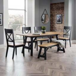 Hockley 6 Seater Rectangular Dining Table with 4 Chairs and Bench, Black - thumbnail 2