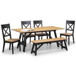 Hockley 6 Seater Rectangular Dining Table with 4 Chairs and Bench, Black