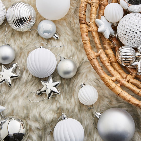 Pack of 50 Mixed Silver & White Baubles