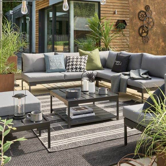 Elements Black Modular 7 Seater Corner Sofa Set with Coffee and Side Tables