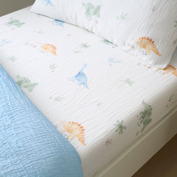 Set of 2 Dinosaur Cotton Muslin Fitted Sheets - image 1