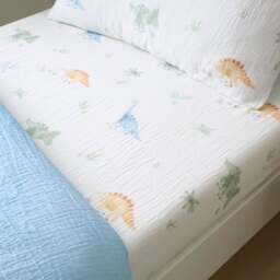Set of 2 Dinosaur Cotton Muslin Fitted Sheets - thumbnail 1