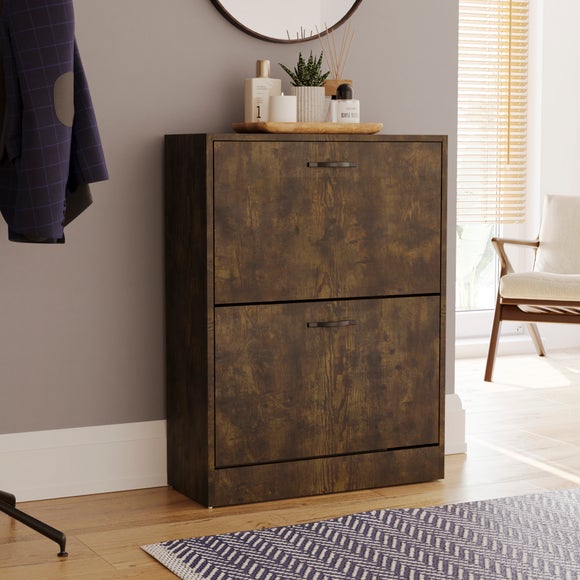 Vida Designs 2 Tier Dark Wood Effect Shoe Cabinet - image 1