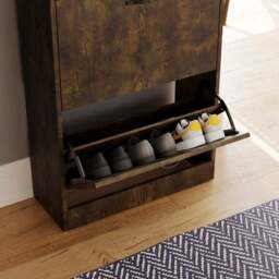 Vida Designs 2 Tier Dark Wood Effect Shoe Cabinet - thumbnail 2
